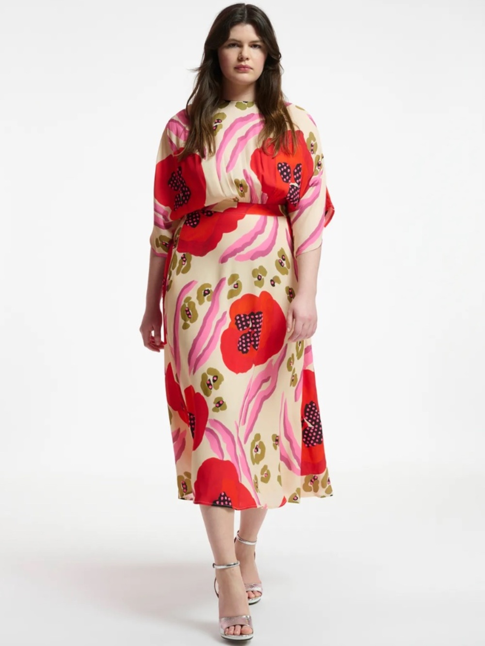 Essentiel Antwerp size 44 US 14 Frikart midi dress beige red floral sequin NEW